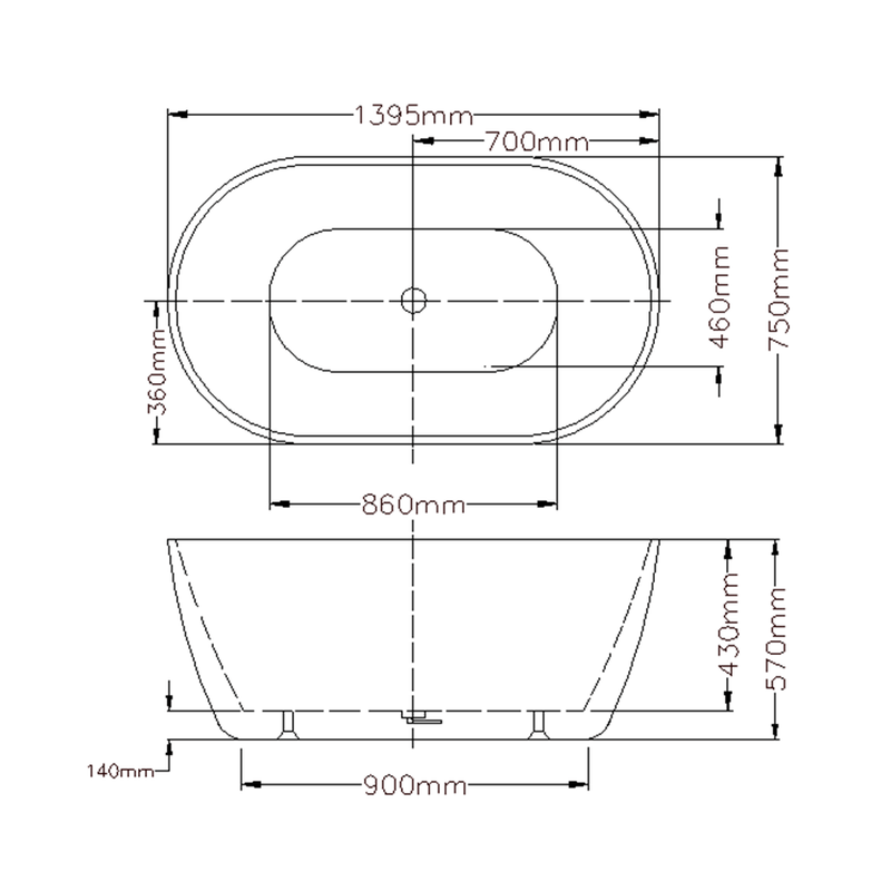 Olivia Oval Shape Freestanding Bathtub 1530-1690mm