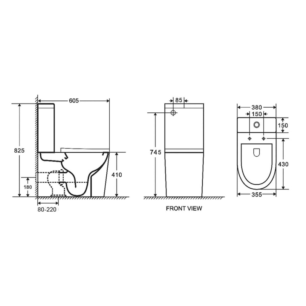 Back To Wall Rimless Toilet Suite SHORT PROJECTION 605mm Ceramic