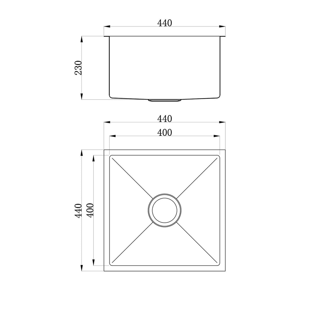 Roma Single Bowl Stainless Steel Sink 440x440x230mm