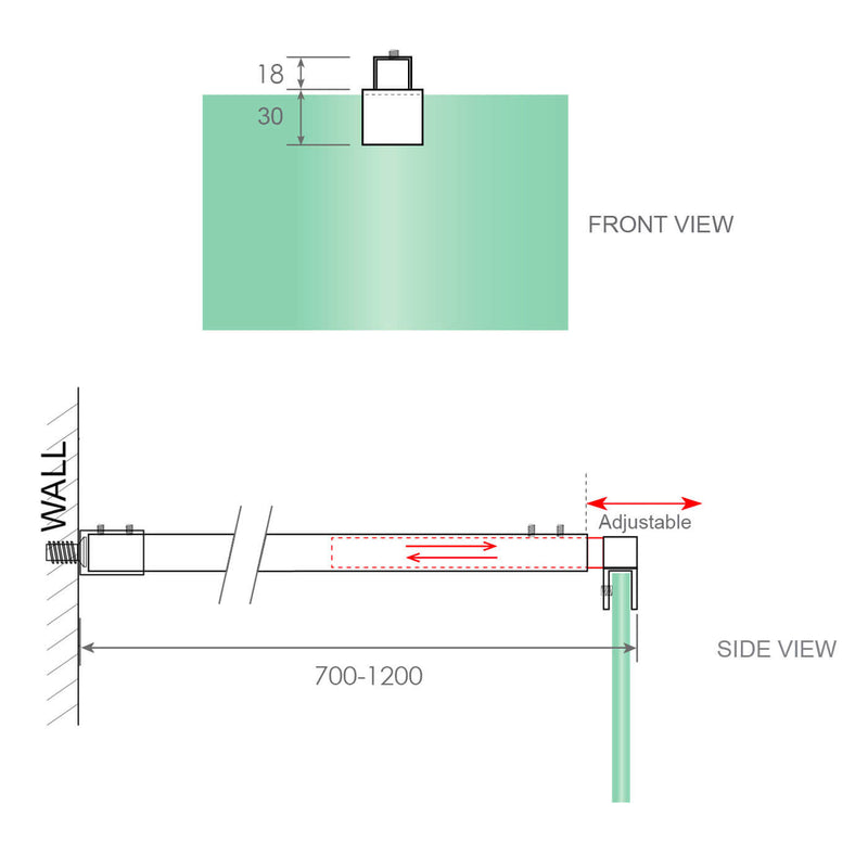 10mm Shower Screen Adjustable Glass Stabilising Support Arm