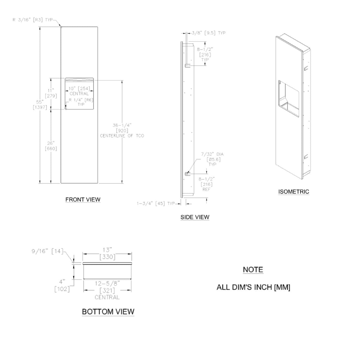 Piatto 16L Recessed Paper Towel Dispenser with Waste Bin