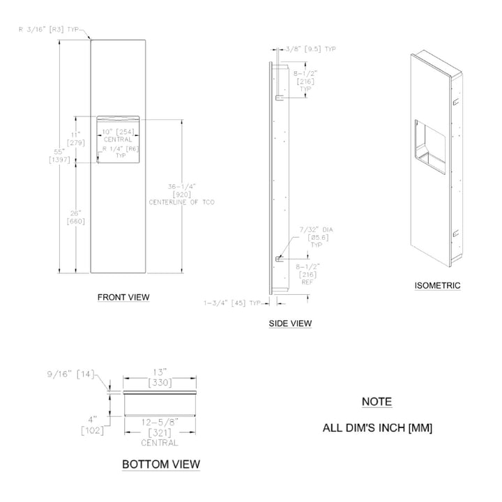 Piatto 16L Recessed Paper Towel Dispenser with Waste Bin