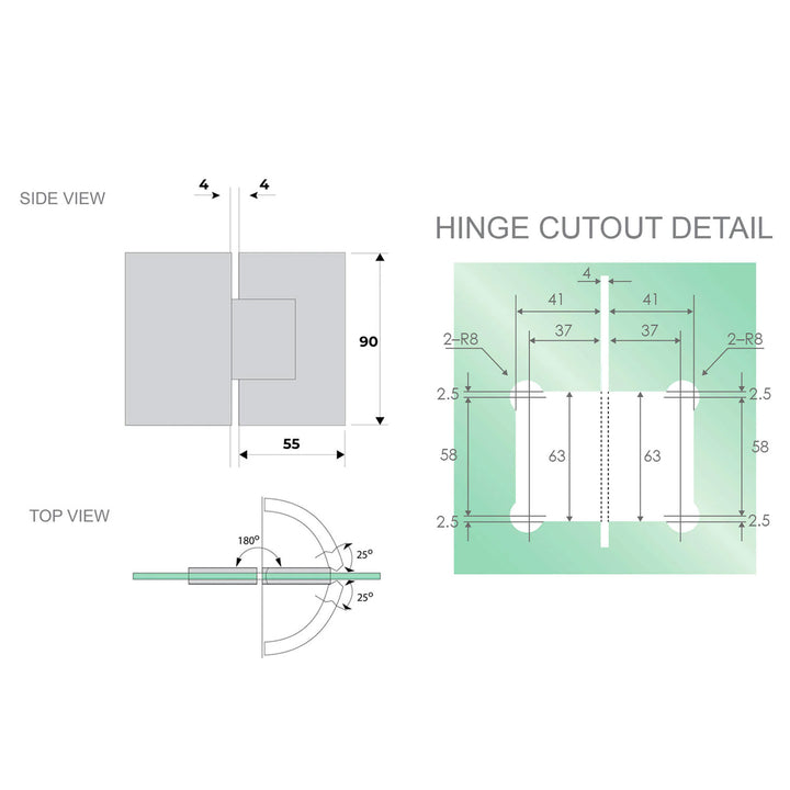 10mm Shower Screen Glass to Glass 180 Degree Hinge