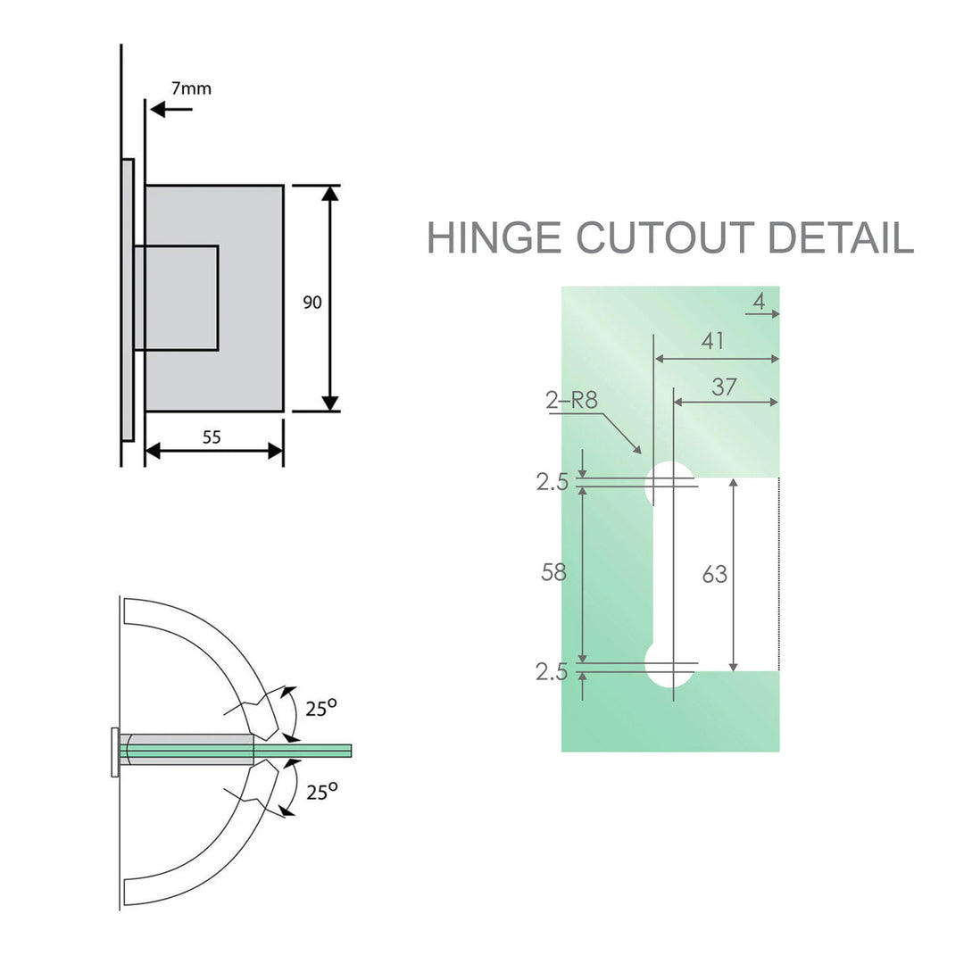 10mm Shower Screen Glass to Wall 90 Degree L-Hinge