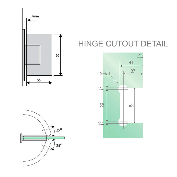 10mm Shower Screen Glass to Wall 90 Degree L-Hinge
