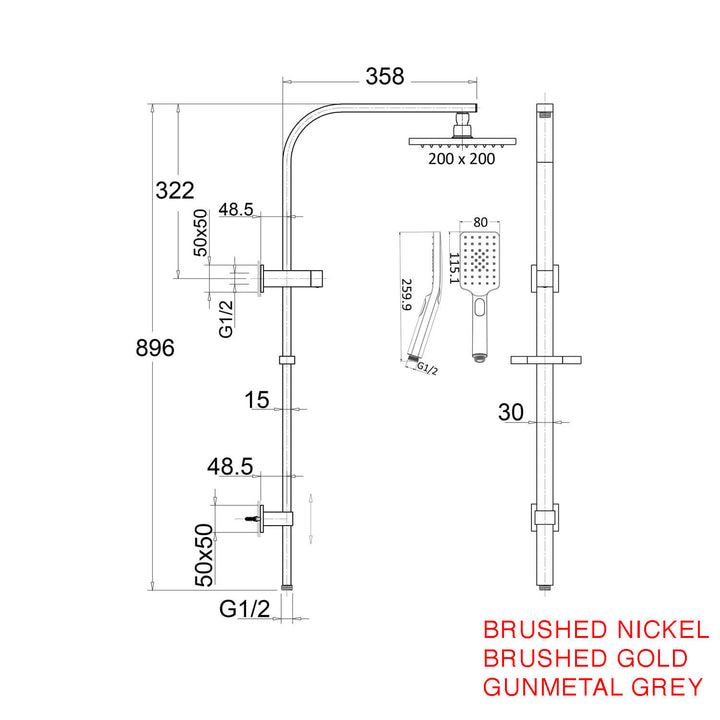 Alice Square Twin Overhead Rain Shower Rail Set