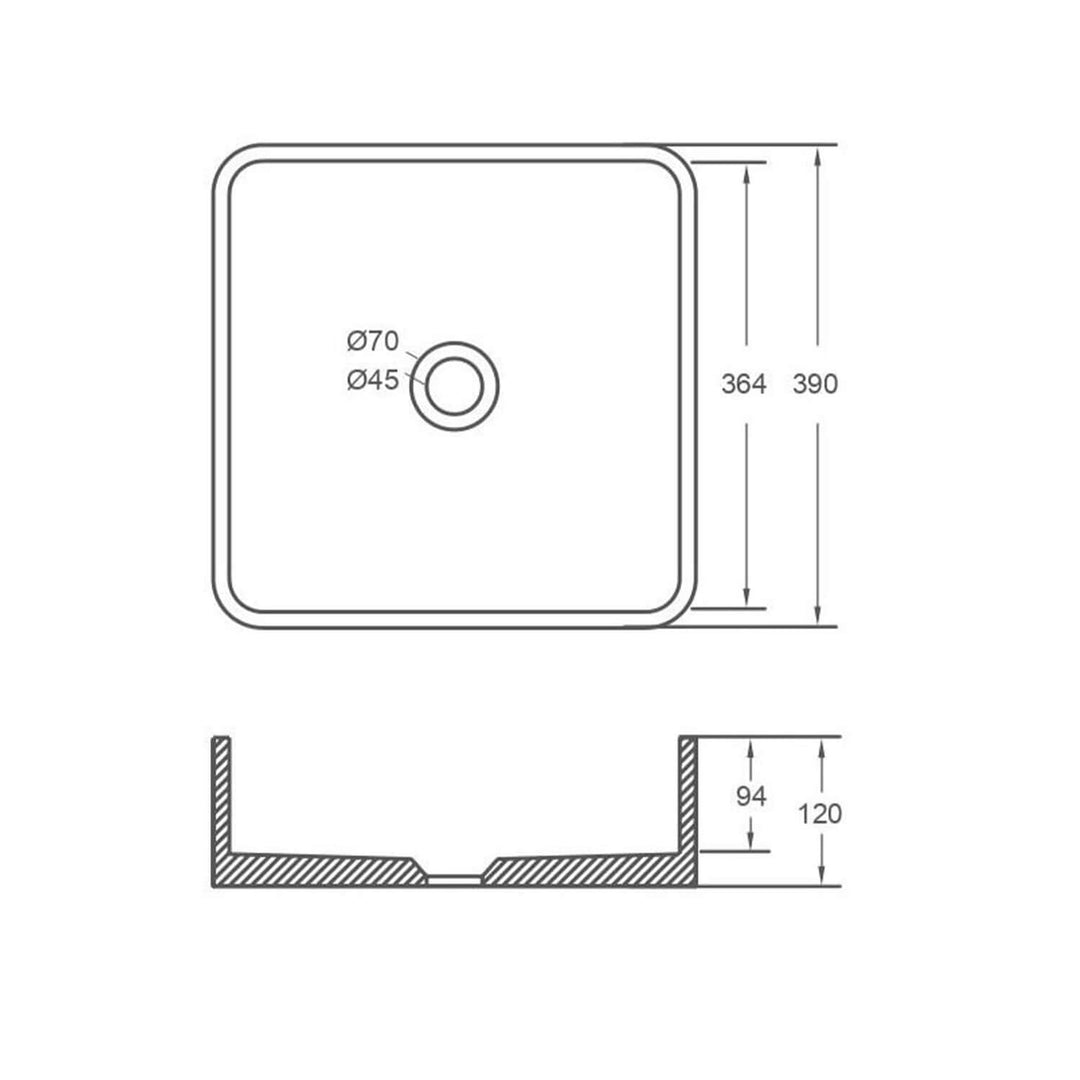 Aosta Square Concrete Basin 390mm