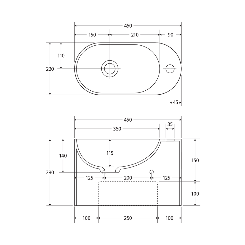 Ari Compact Cast Stone Wall Hung Basin