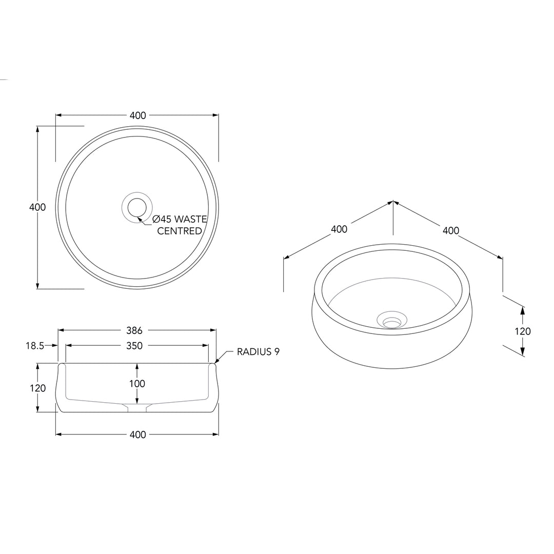 Arlo Natural Stone Above Counter Basin 400mm