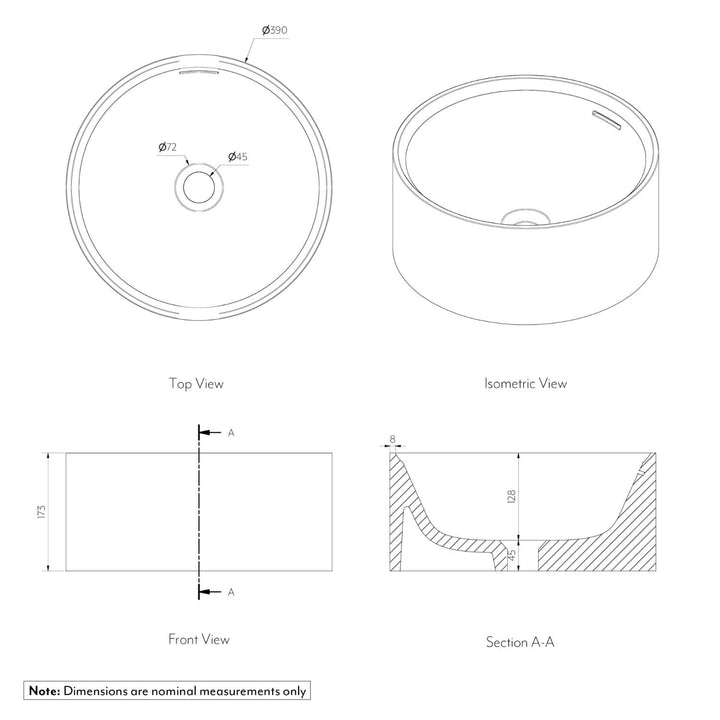 Atelis Overflow Concrete Basin 390mm
