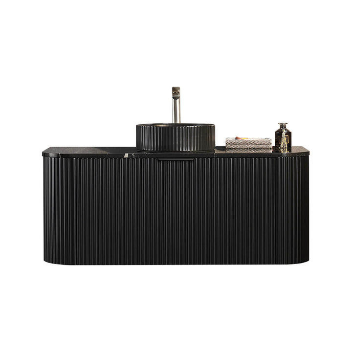 Avalon Fluted Matte Black Curved Wall Hung Vanity (600-1800mm)