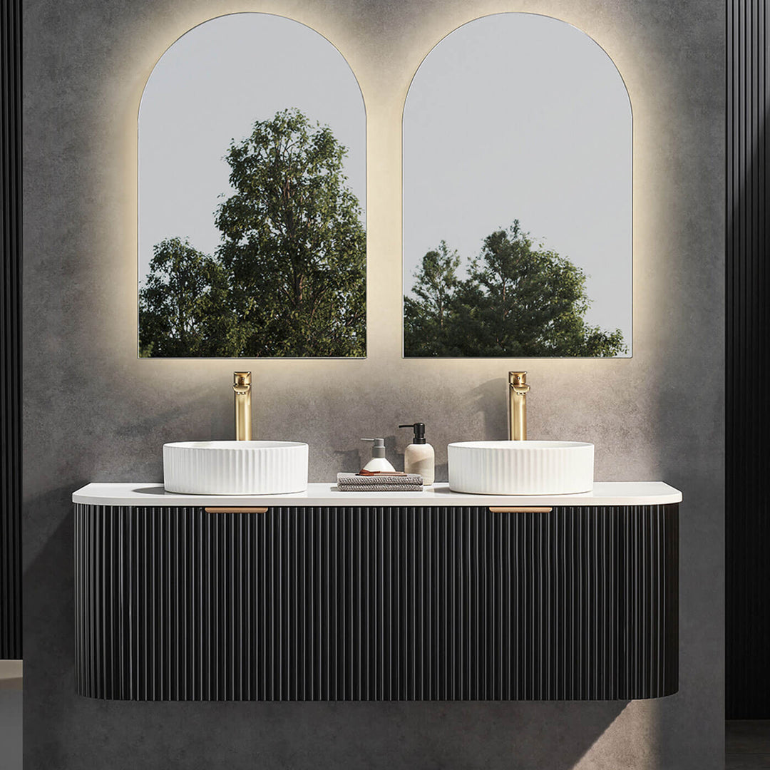 Avalon Fluted Matte Black Curved Wall Hung Vanity (600-1800mm)