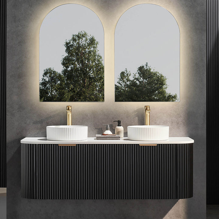 Avalon Fluted Matte Black Curved Wall Hung Vanity (600-1800mm)