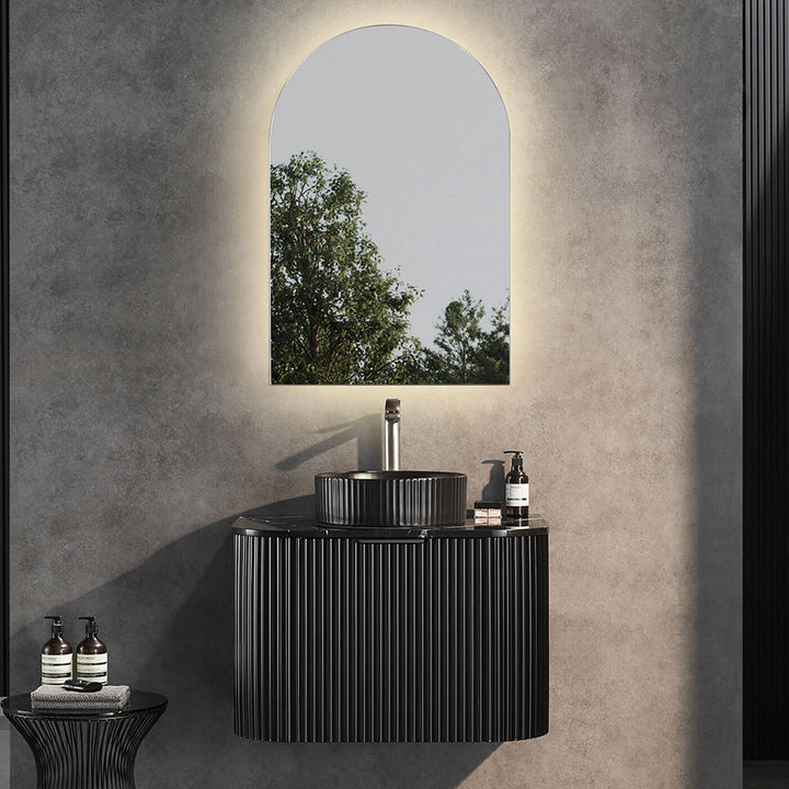 Avalon Fluted Matte Black Curved Wall Hung Vanity (600-1800mm)
