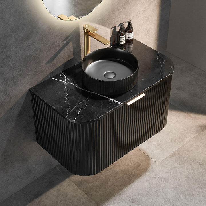 Avalon Fluted Matte Black Curved Wall Hung Vanity (600-1800mm)
