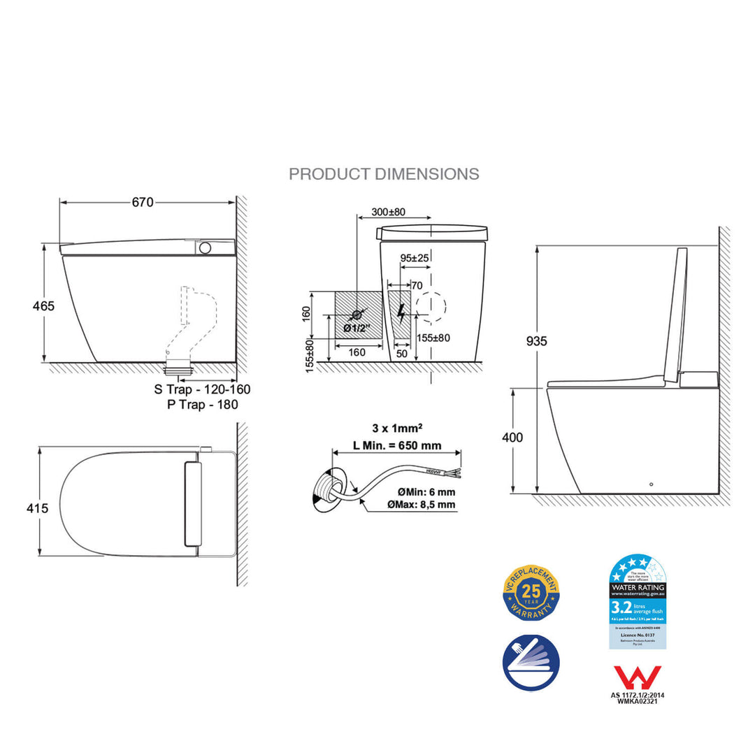 Avanzo Smart Bidet Rimless Vortex Flush Toilet