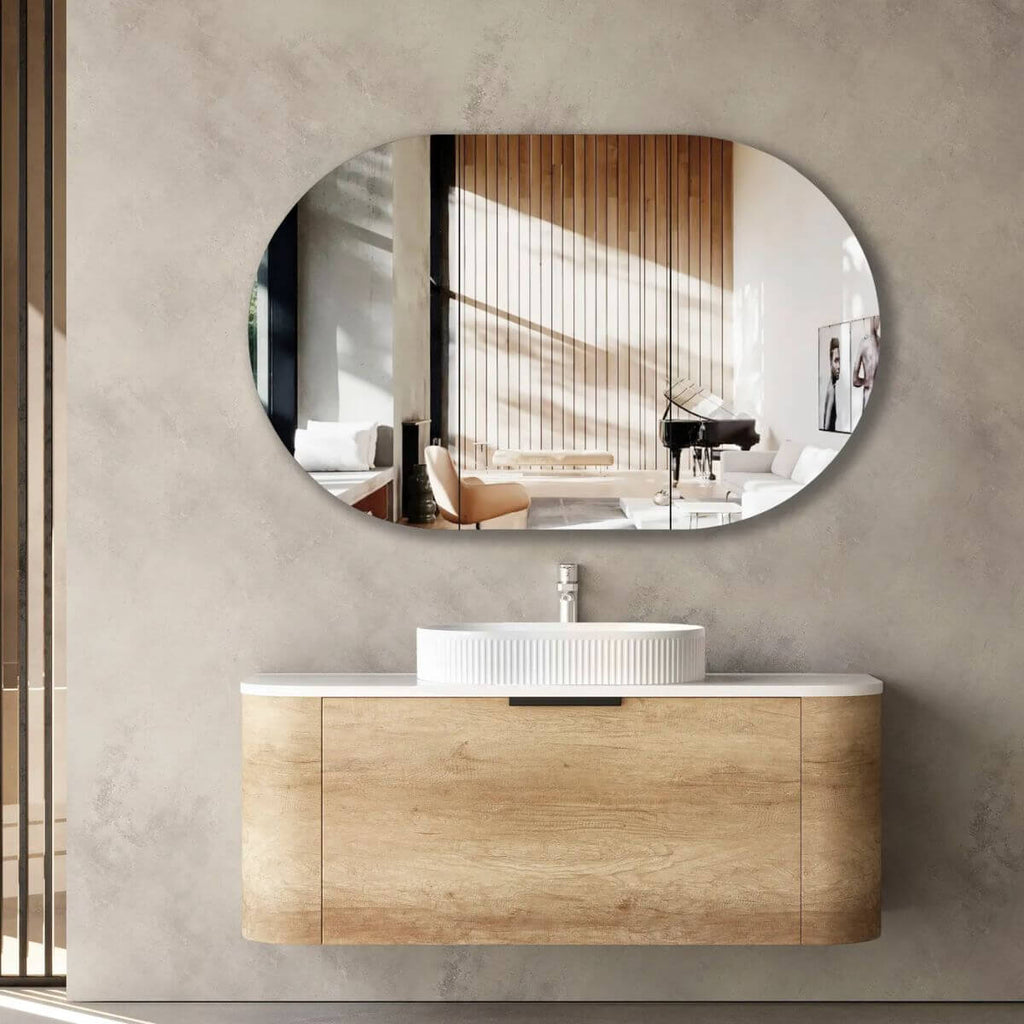 Timber Vanity Rounded Bondi Curved Wall Hung Natural Oak Vanity Unit – Sunlight Bathrooms