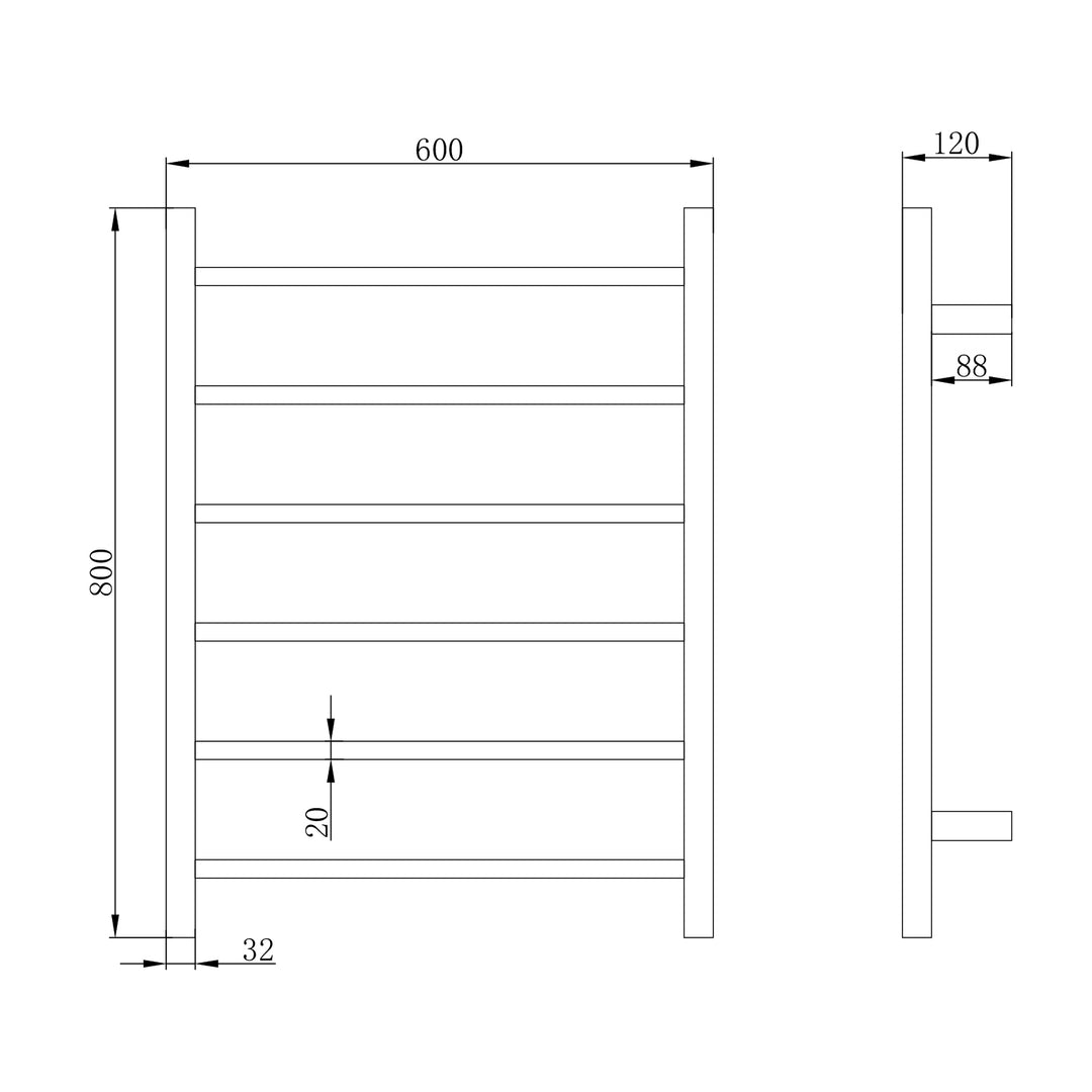 Morgan 6 Bar Heated Towel Rack 600x800mm