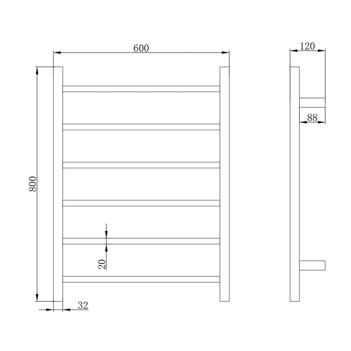 Morgan 6 Bar Heated Towel Rack 600x800mm