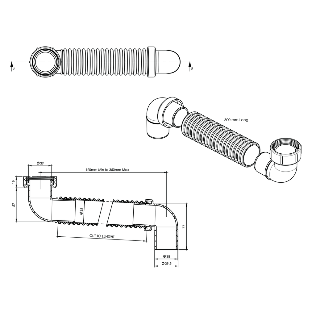 Bath Connector Reece Universal Flexible Bath Waste Connector – Sunlight Bathrooms