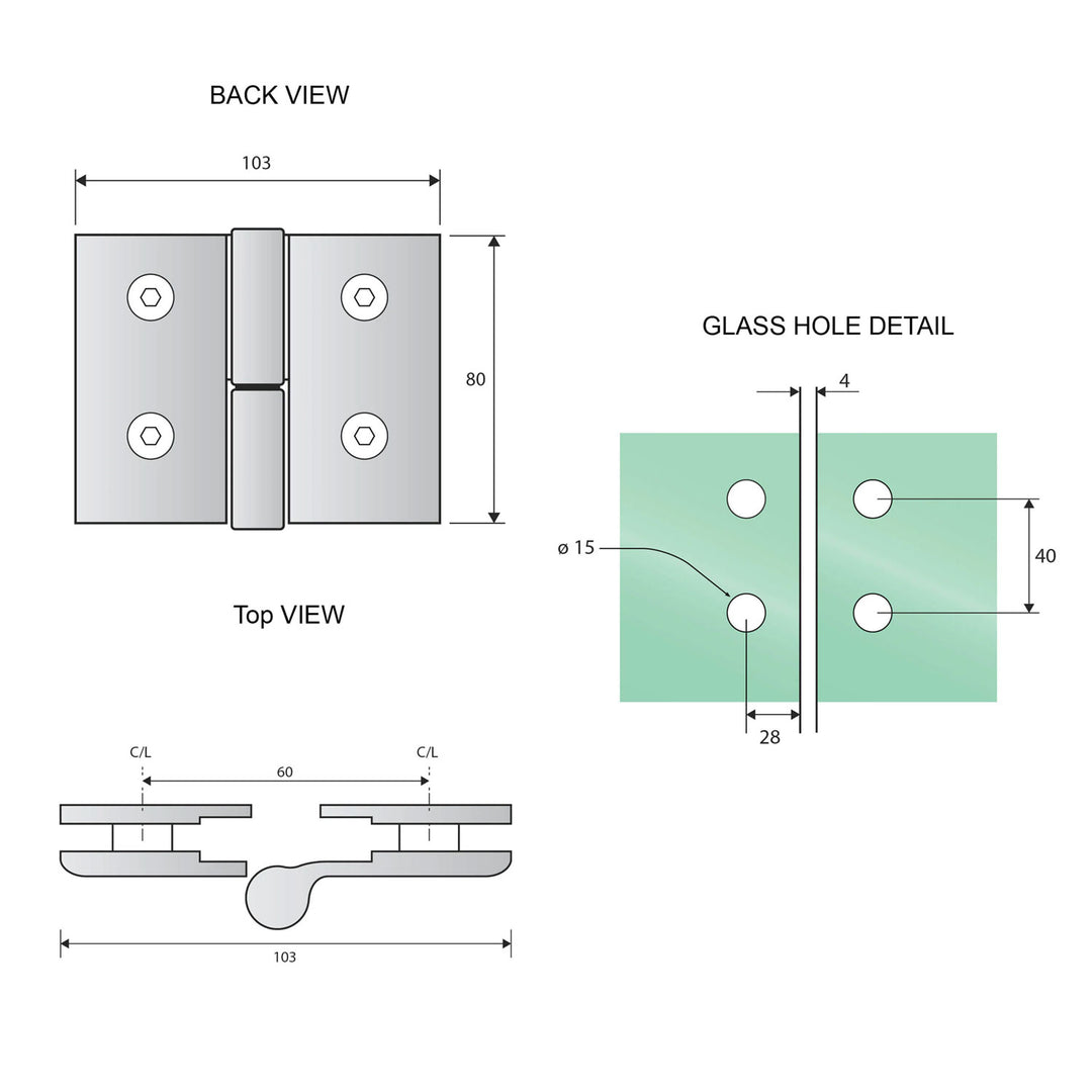 10mm Shower Screen Glass to Glass Bifold Hinge