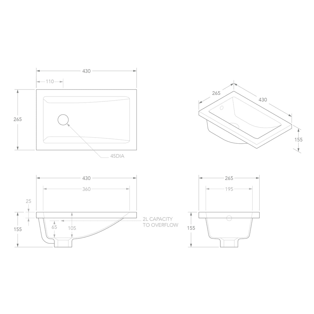 Bo Mini Undermount Ceramic Basin 430x265mm