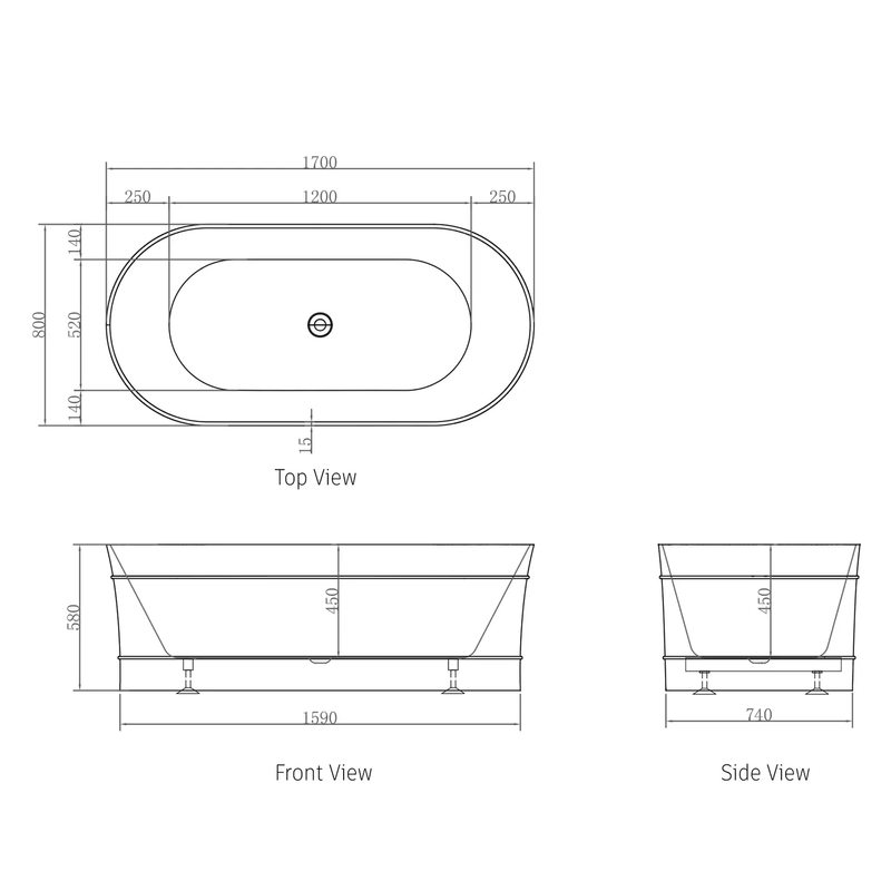 Bondi Hamptons Freestanding Oval Bathtub 1500-1700mm