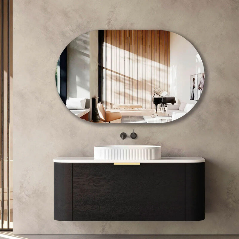 Bondi Black Oak Curved Wall Hung Vanity (600-1800mm)