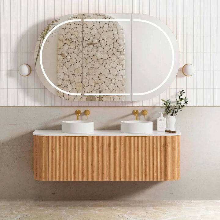 Bondi Fluted Oak Curved Wall Hung Vanity (600-1800mm)