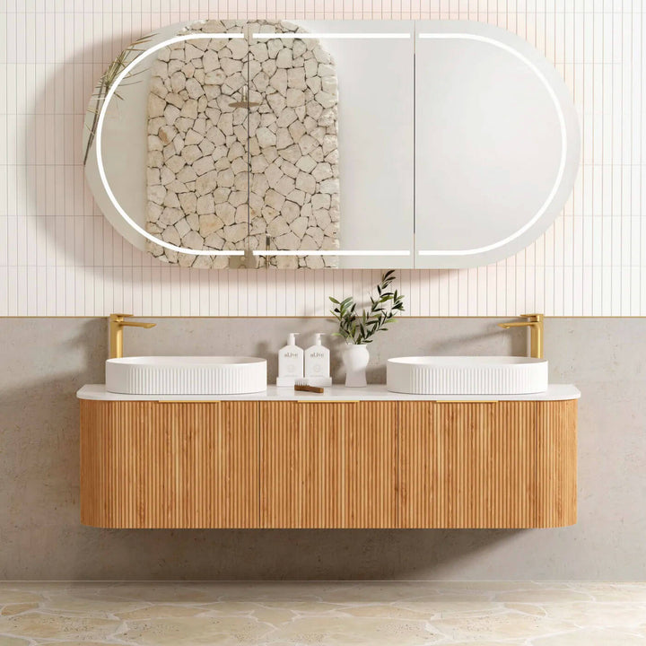 Bondi Fluted Oak Curved Wall Hung Vanity (600-1800mm)