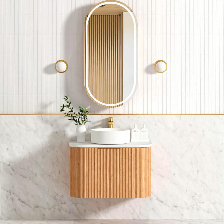 Bondi Fluted Oak Curved Wall Hung Vanity (600-1800mm)