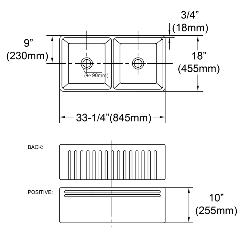 Boston Double Butler Farmhouse Sink 845x455x255mm