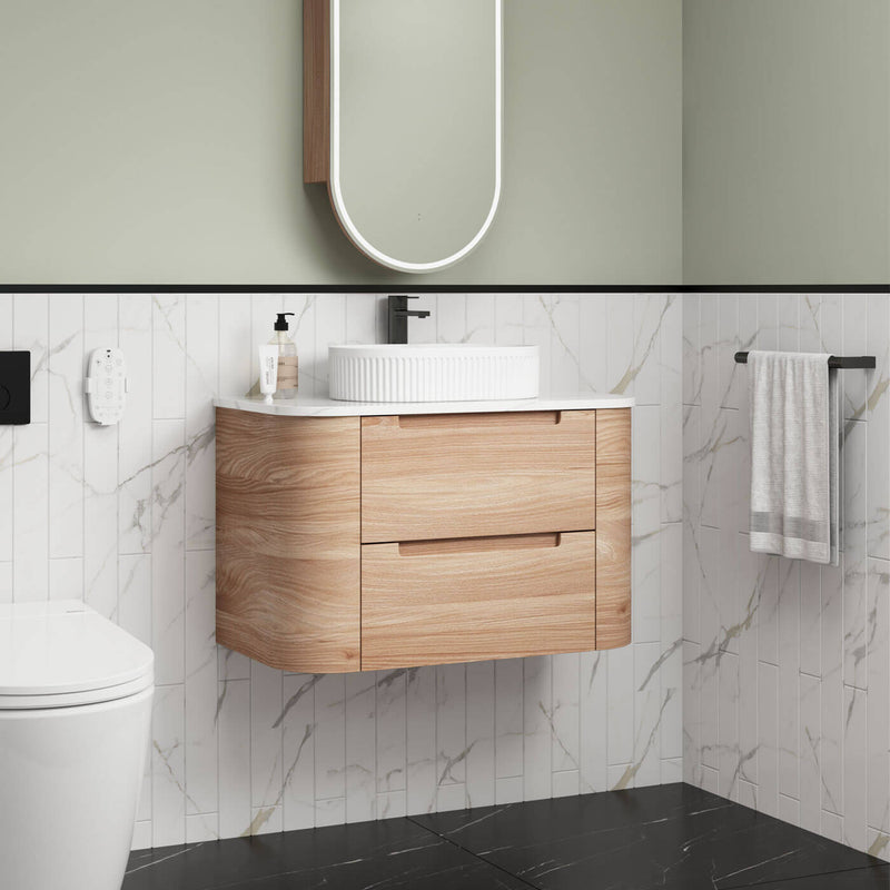 Briony Curved Timber Grain Wall Hung Vanity (750-1800mm)