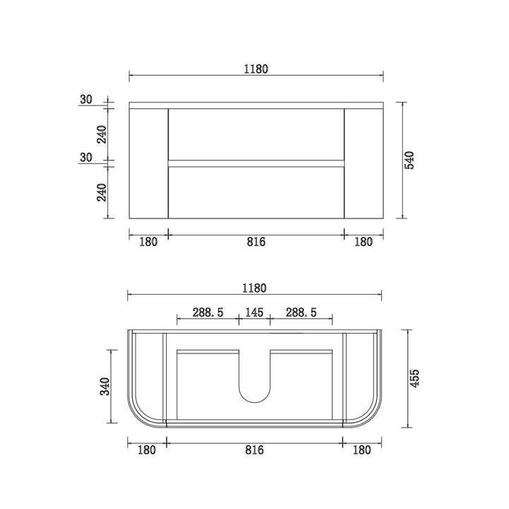 Bristol Curved Fluted Wall Hung Vanity