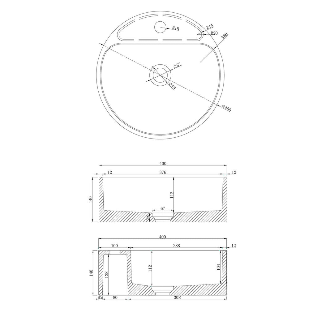 Burano Concrete Basin with Taphole 400mm