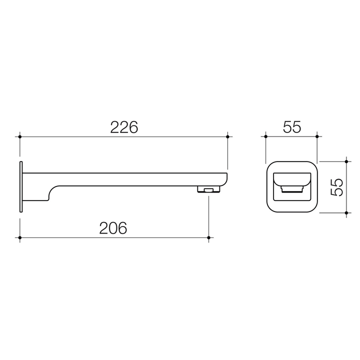 Luna Square Wall Spout 226mm
