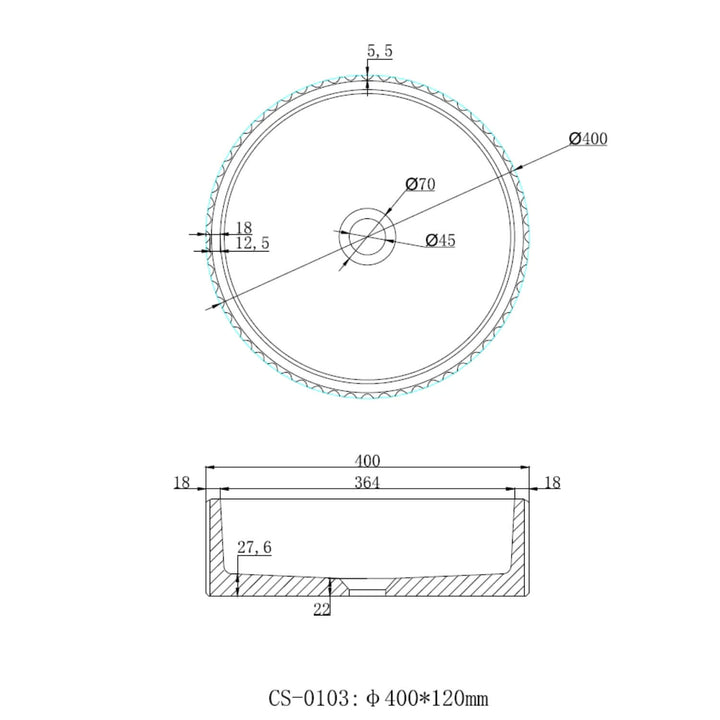 Carysil Fluted Concrete Basin 400mm