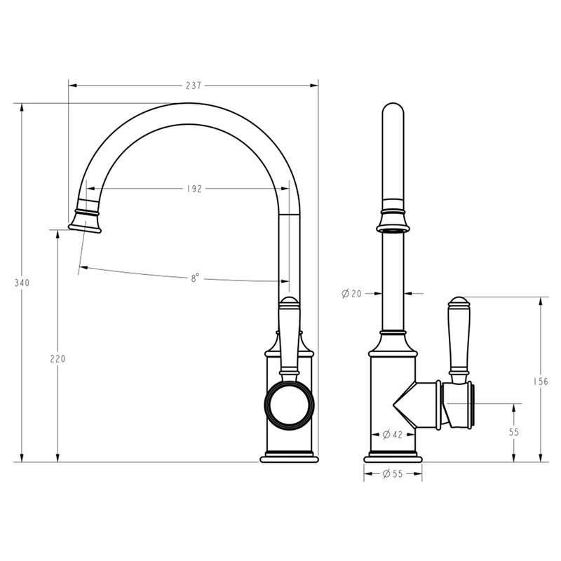 Clasico Gooseneck Ceramic Handle Sink Mixer