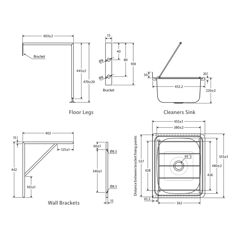 Stainless Steel Cleaners Sink with Legs