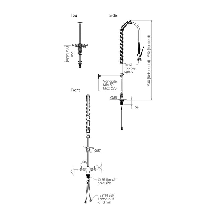Commercial Pre Rinse Unit Kitchen Tap