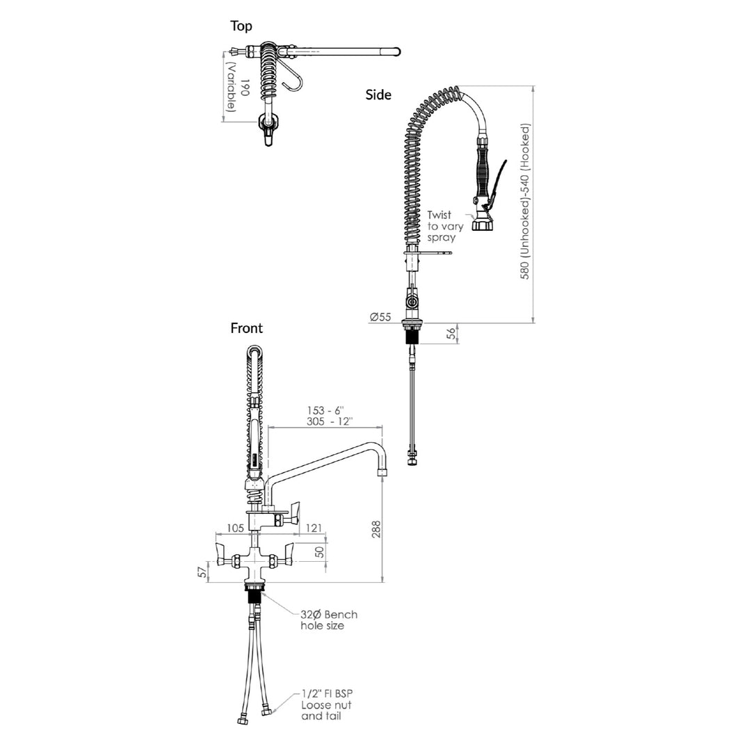 Compact Commercial Pre Rinse Unit Tap with Pot Filler
