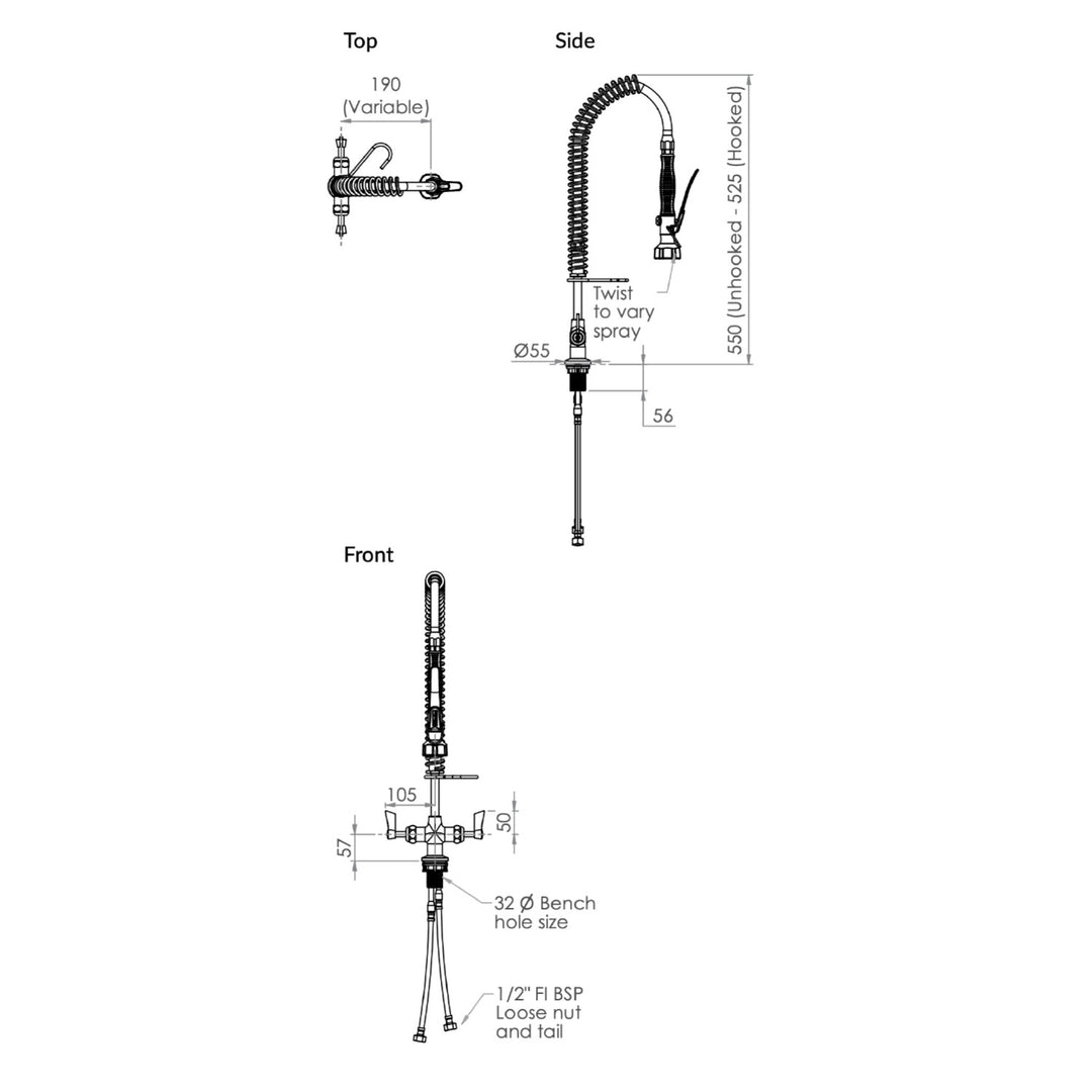 Compact Commercial Pre Rinse Unit Kitchen Tap