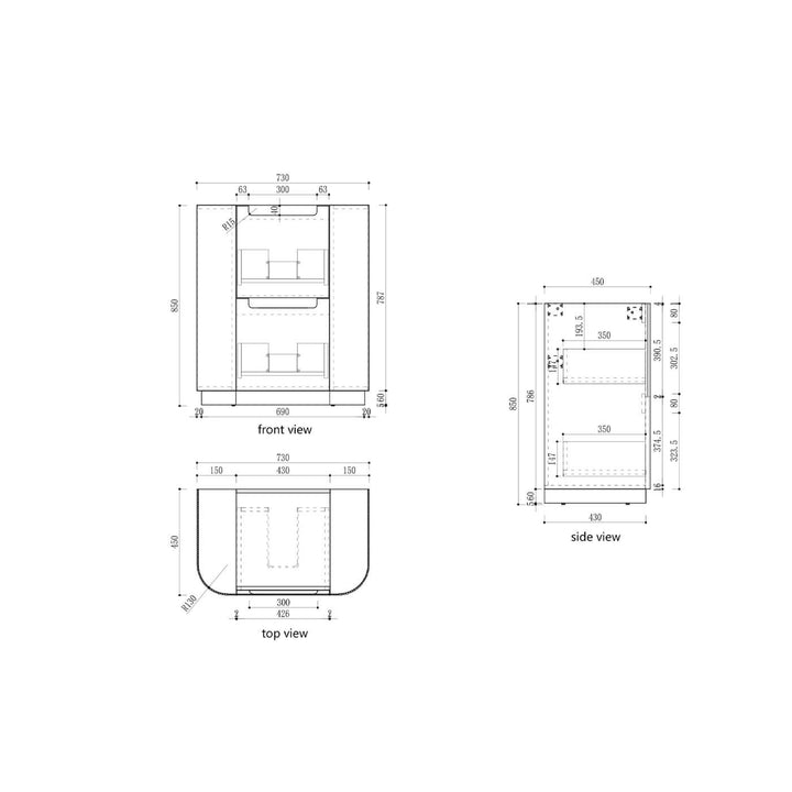 Curva Fluted Floor Mounted Vanity (750-1800mm)