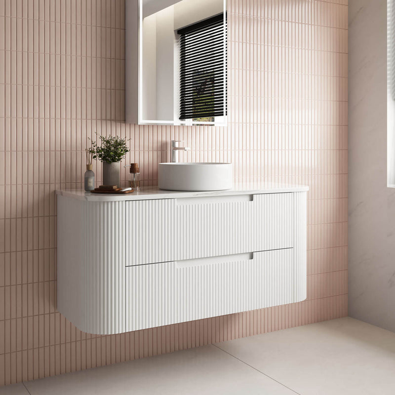 Curva Matte White Curved Wall Hung Vanity (750-1800mm)