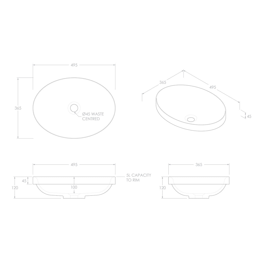 Dignity Inset Oval Solid Surface Basin 495x365mm