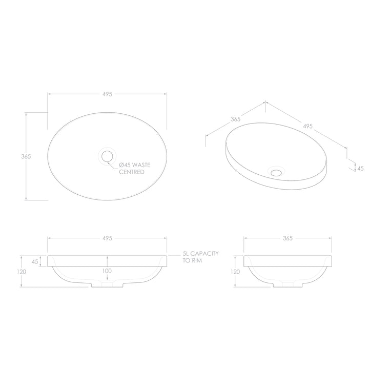 Dignity Inset Oval Solid Surface Basin 495x365mm