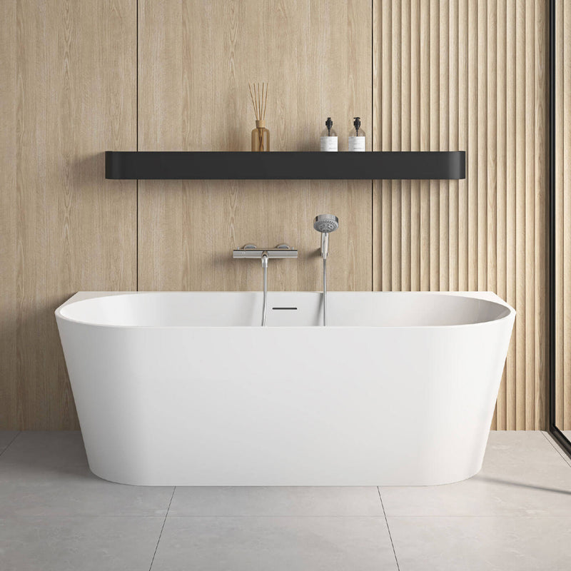 Eco Back to Wall Overflow Bathtub Gloss White 1400-1700mm