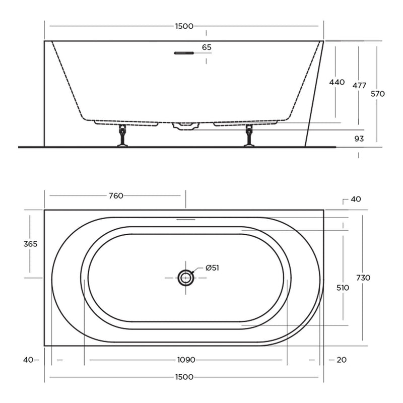 Eco Corner Overflow Bathtub Gloss White 1400-1700mm