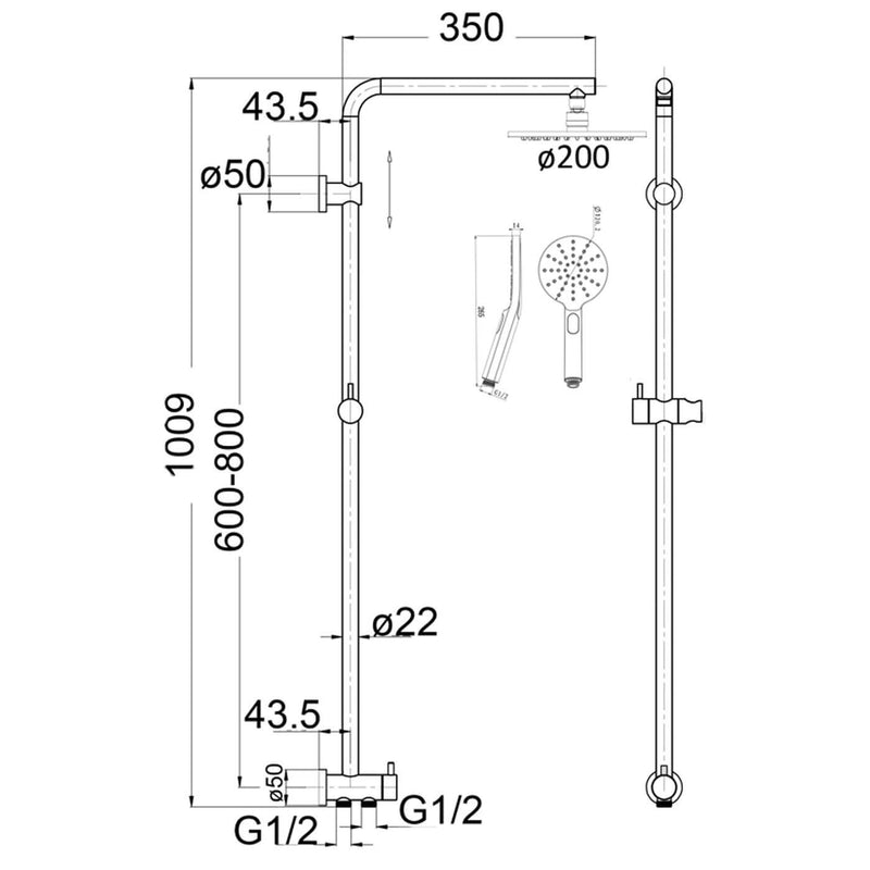 Eli Dual Hose Flexible Water Inlet Shower Combo System – Sunlight Bathrooms