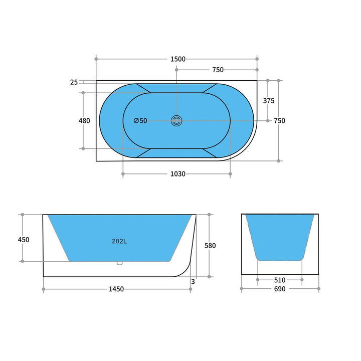 Elivia Curved Corner Bathtub